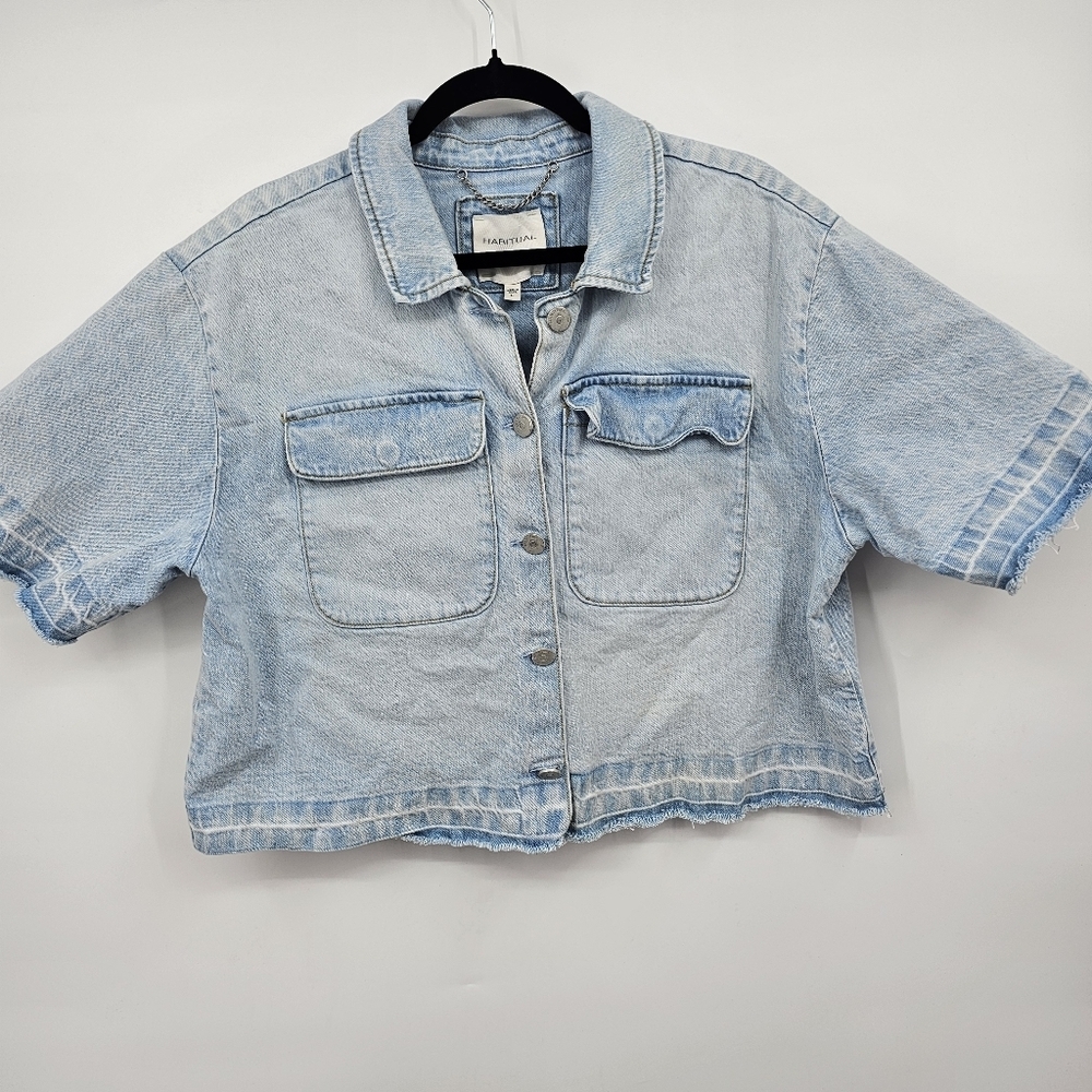 Habitual Light Wash Short Sleeve Cropped Denim Jacket Women’s‎ Size Large